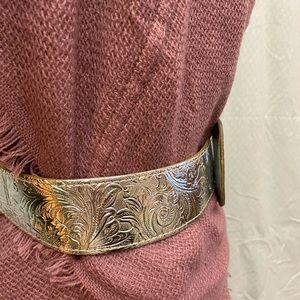 Vtg 80s SILVER Embossed WIDE cinch Dress BELT